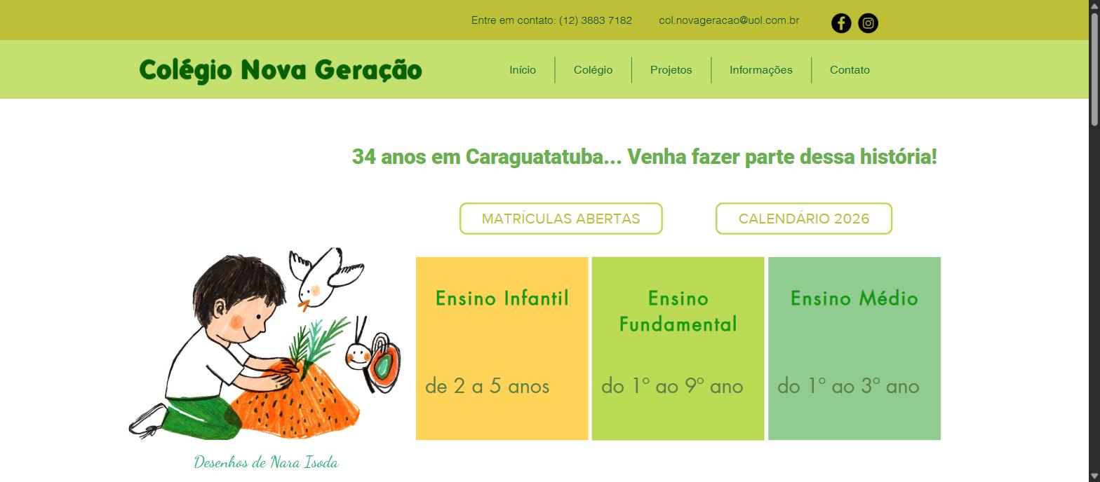 Captura da página inicial de colegionovageracao.com.br